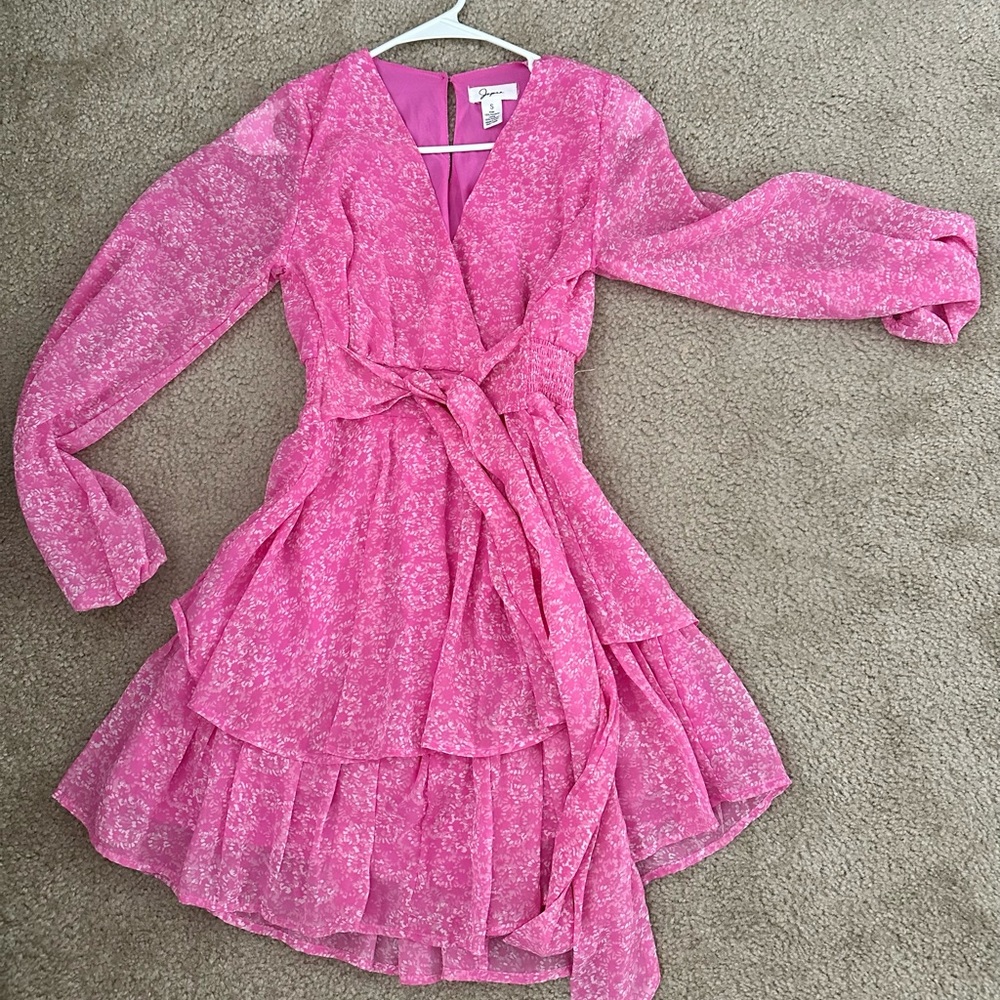 Pink floral Japna Dress with waist tie